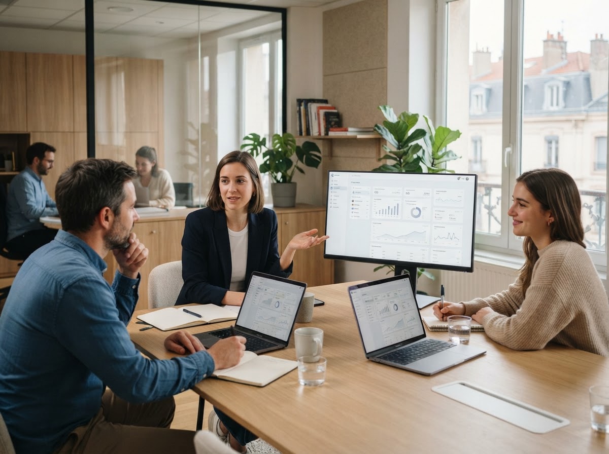 Cyrvemo Aqlisse - collaborateurs analysant des tableaux de bord financiers